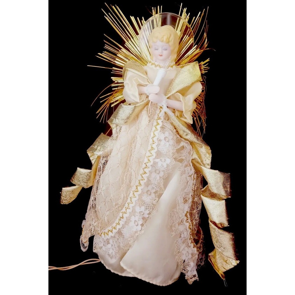 Vintage Angel Christmas Tree Topper‎ Porcelain Face 10 Lights